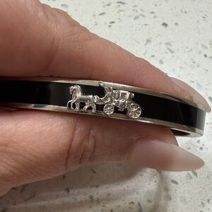 Black Enamel Bangle with Silver Horse & Carriage Accent
